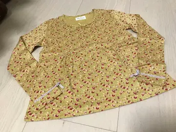 미사용 핑크하우스 딸기 무늬 소매 티롤 테이프 일본제 탁한 옐로우 계열