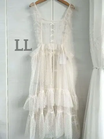 LL 시마무라 아오키 미사코 도트 튤 에이프런 아이보리 튤 원피스