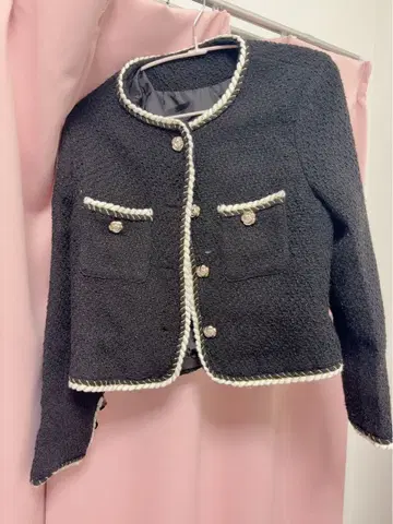 노카라 블랙 트위드 자켓