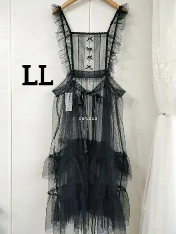 LL 시마무라 아오키 미사코 도트 튤 에이프런 튤 원피스 블랙