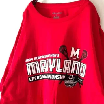 챔피온 메릴랜드 라크로스 T셔츠 XL 레드 빨간색 구제 의류