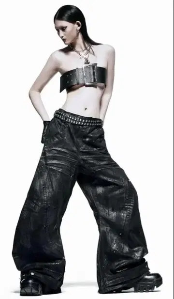 RICH/Black Waxed Denim Pants