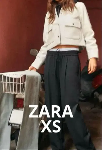 ZARA 와이드 레그 팬츠 더블 허리 밴딩 다크 그레이 XS 사이즈