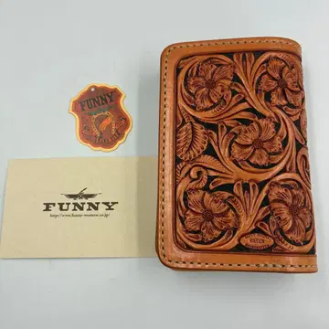 컨디션 최상 ] FUNNY 접이식 지갑 카빙 레프티 미쿠니 크라프트 가죽