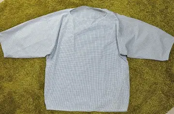 고품질 45R 그래프 체크 무늬 7부 소매 풀오버 와이드 블라우스