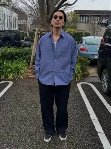 19so 24/7 bule L/S 셔츠 M 사이즈 샴브레이 셔츠