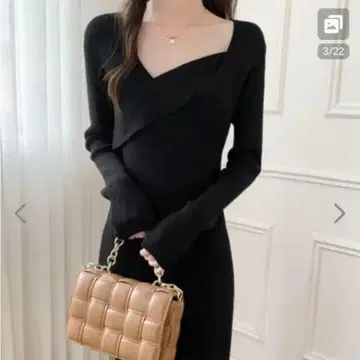 ABI TOKYO 원피스 리브 니트 카슈쿨 롱 원피스 블랙