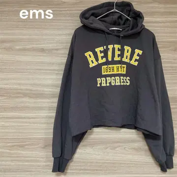 ems [ F ] 그레이 후드티 빅 로고 크롭 기장 빅 루즈 후드