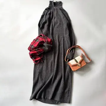 개럴개런트 하프 지퍼 니트 롱 원피스 울 프리