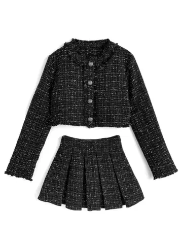 GRL 트위드 자켓x플리츠 미니 스커트 셋업 [ai224]