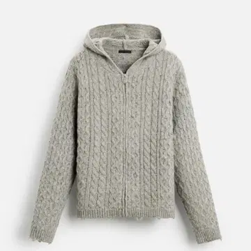 자라 케이블 니트 지퍼 후디 네프 그레이 데미지 가공