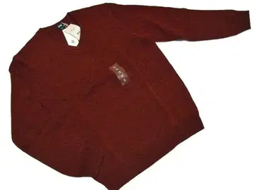 택 포함 새상품 유니클로 라무스 울 V넥 스웨터 XL 다크 오렌지