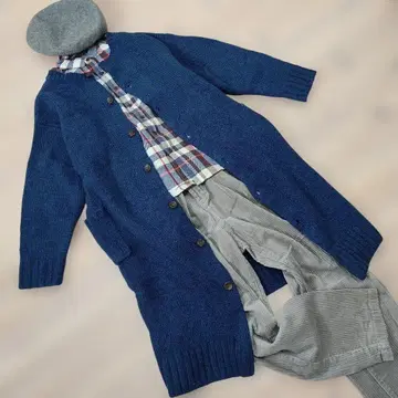 [ CUBE SUGAR ] 니트 롱 가디건 블루 네이비 전후 착용 원피스