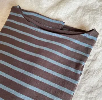 무인양품 신사 보트넥 칠부 소매 티셔츠 다크 브라운 보더 M