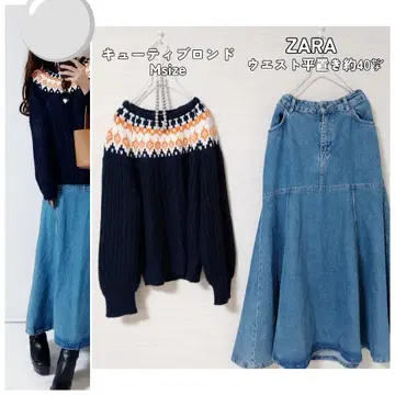 코디 세트 패턴 니트 데님 스커트