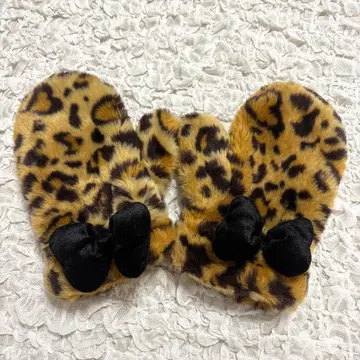 도쿄 디즈니 리조트 미니 미튼 장갑 레오파드 무늬 리본 블랙