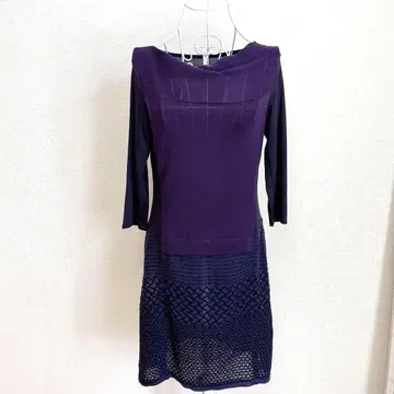 개버딘 K.T 무릎 기장 원피스 M 튜닉 7부 소매 9호 보라색 퍼플