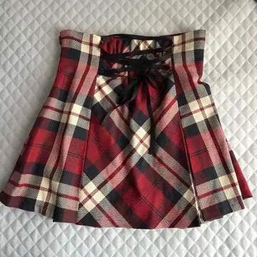 미셸 마카롱 플레어 체크 스커트 레드