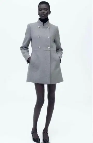 ZARA 울 더블 브레스트 코트 그레이