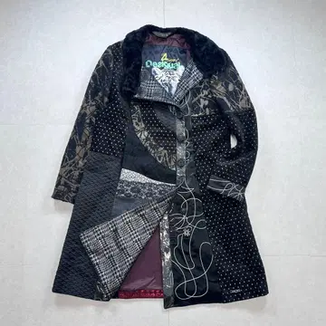 Desigual 이소재 패치워크 롱 코트 블랙 계열 46