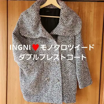 [INGNI 이그니] 흑백 트위드 여성용 더블 브레스트 코트