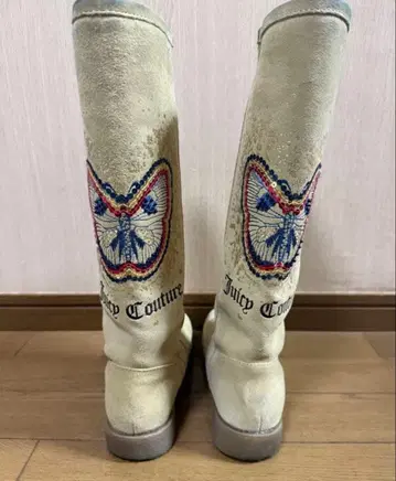 Juicy Couture 여성용 나비 자수 롱 부츠 베이지 23cm