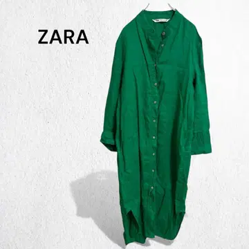 자라 셔츠 원피스 린넨 100% 린넨 밴드 카라 포켓 롱 XS