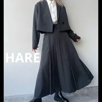 HARE 셋업 플리츠 스커트 자켓 차콜 그레이 수트