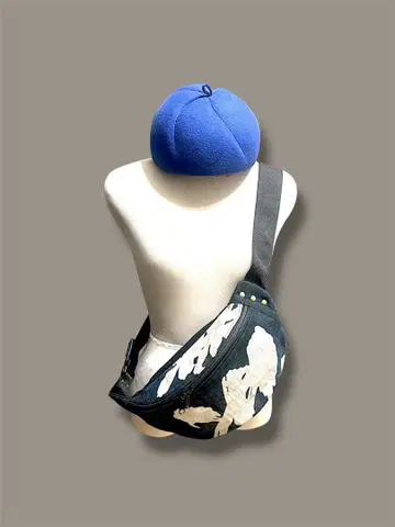 한자!? 빈티지 원단 숄더백 네이비 나염