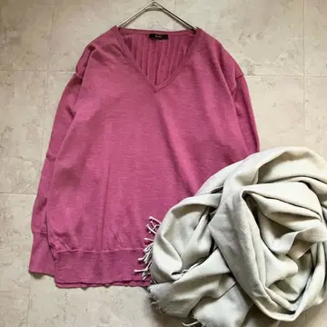 URBAN RESEARCH ROSSO 울 V넥 니트 핑크 루즈핏