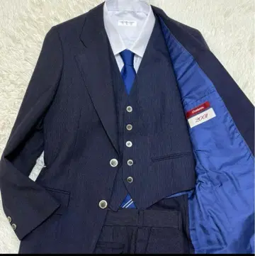 쓰리피스 수트 셋업 스트라이프 네이비 슬랙스 베스트