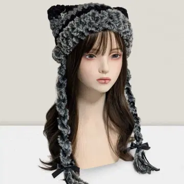 인기 상품 참 포함 핸드메이드 고양이 귀 니트 모자 y2k 그런지 블랙