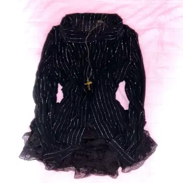 y2k 헤이세이 그런지 다크 코어 프릴 라메 스트라이프 블라우스