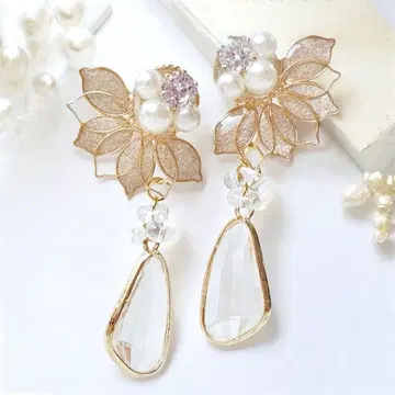 25 화려한 반짝임 (골드) 2way 꽃 귀걸이/귀찌 결혼식 브라이덜