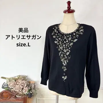 새상품급 아틀리에 사간 블랙 꽃 니트