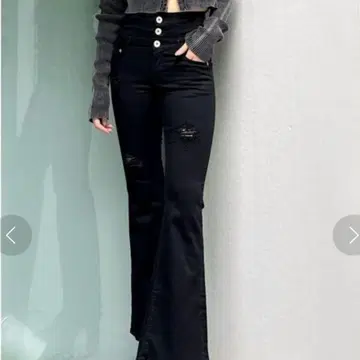 GYDA 크로스 플레어 팬츠 데님 BLACK