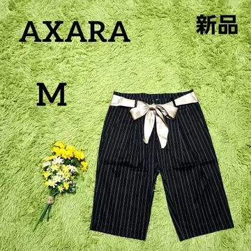 [악사라] 스트라이프 7부 기장 팬츠 M 블랙 리본 벨트 포함