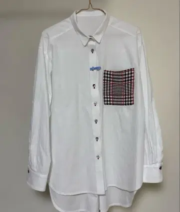 센소유니코 화이트 셔츠 체크 무늬 포켓 긴팔#클리닝 완료