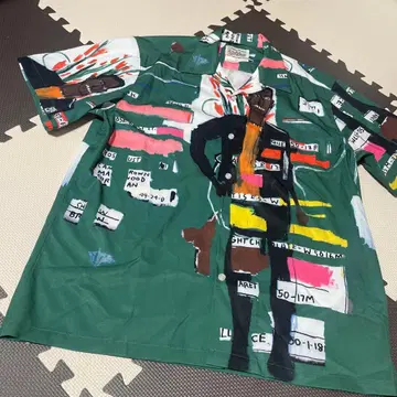 아트 프린트 반팔 하와이안 셔츠 그린 바스키아