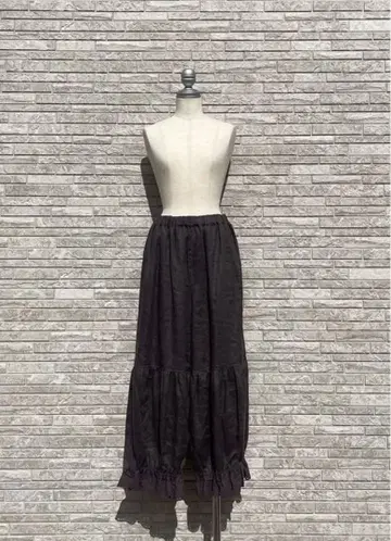 루미네 타치카와점 한정 상품 린넨 시스루 개더 팬츠 차콜