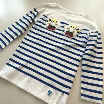 스트라이프 패턴 자수 긴팔 T셔츠