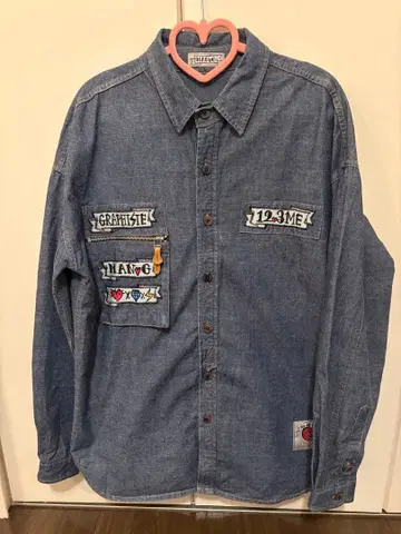 자수 디자인 데님 셔츠