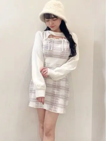 evelyn 리본 체크 타이트 OP 원피스 핑크