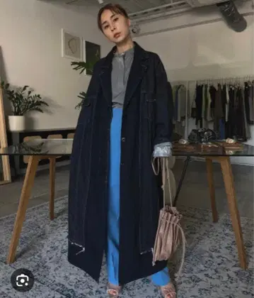 Ameri Vintage 페이크 레이어드 데님 롱 코트