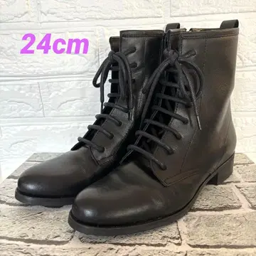 PUPE 푸페 가죽 블랙 레이스업 부츠 지퍼 포함 사이즈 38 24cm