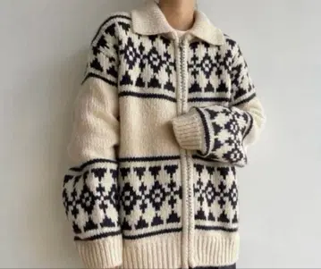 녹차 노르딕 카우친 니트 아우터 지퍼 니트