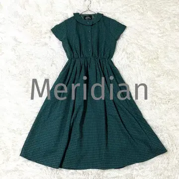 메리디안 깅엄 체크 그린 롱 기장 둥근 카라