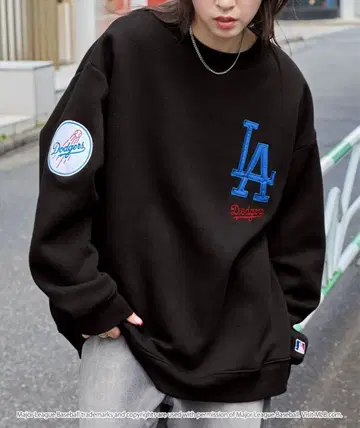 MLB 별주 와펜 자수 빅 실루엣 속기모 풀오버 맨투맨