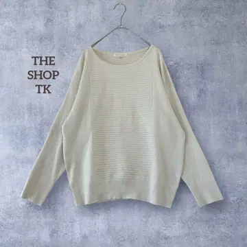 더 샵 티케이 립 니트 스웨터 긴팔 절개 화이트 상의