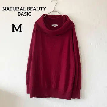 내추럴 뷰티 드레이프 스웨터 M 레드 하이넥 루즈핏 112